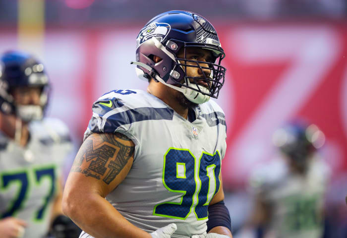 Seattle Seahawks defensive tackle Bryan Mone (90) against the Arizona Cardinals at State Farm Stadium.